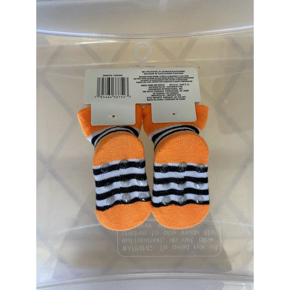 NWT Halloween Baby Booties Newborn 0+ Pumpkin Striped Orange Black White Socks